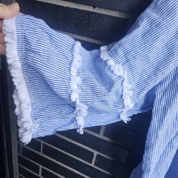 Cynthia Rowley Linen Blend Striped Blouse Boxy Fit Fringe 3/4 Sleeve Top Size 2x - Picture 10 of 14